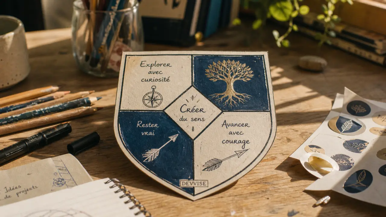 Blason développement personnel a remplir : valeurs, symboles et devise