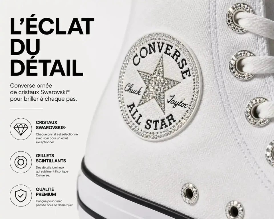 Converse mariage avec cristaux Swarovski pour un look luxueux