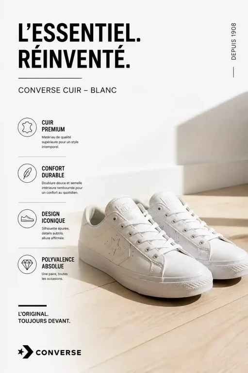 Converse mariage en cuir blanc pour un style formel et moderne