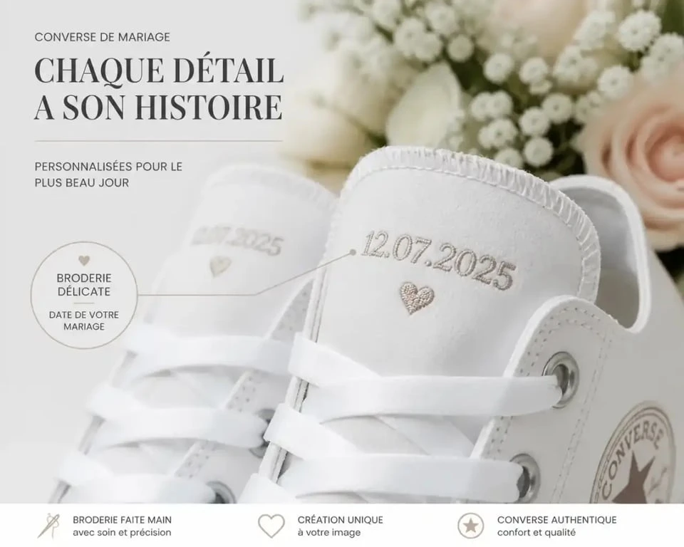 Converse mariage personnalisées avec broderie élégante pour la mariée