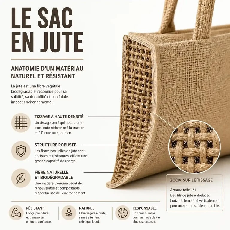 Gros plan sur la texture d'un sac en toile de jute personnalisé de haute qualité