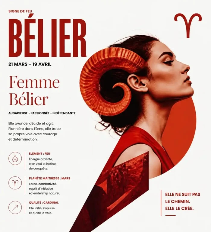 Illustration symbolisant l'énergie et la passion de la femme Bélier au lit.