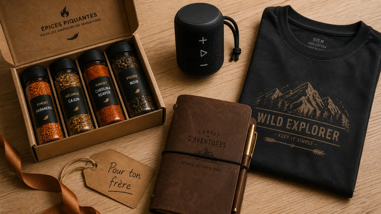 Idées cadeaux frere : coffret épices, carnet et enceinte