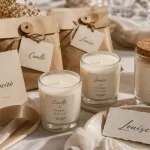 Idées cadeaux invités bougie 40 ml et bougie au liège sur table
