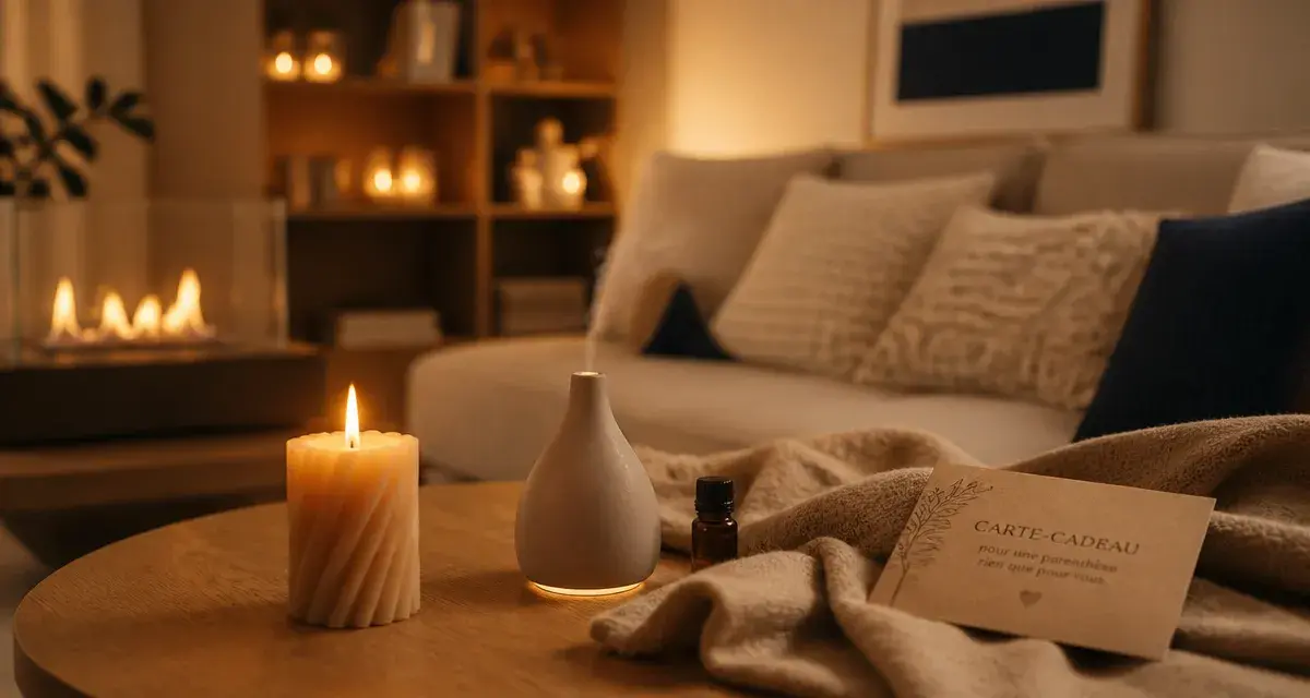 Idées cadeaux pour la maison : bougie décorative beige en salon
