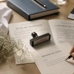 Mariage congés au travail : demande avec justificatifs et tampon CONGÉ