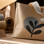 Sac en toile de jute personnalisé, gros plan tissage et sérigraphie