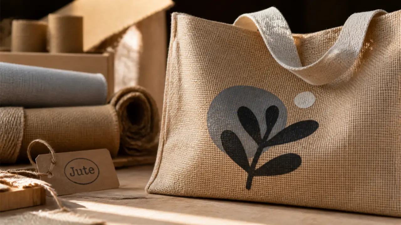 Sac en toile de jute personnalisé, gros plan tissage et sérigraphie