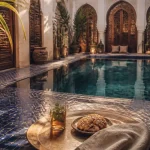 Voyage luxe maroc : riad de Marrakech avec thé à la menthe, zellige bleu et piscine intérieure