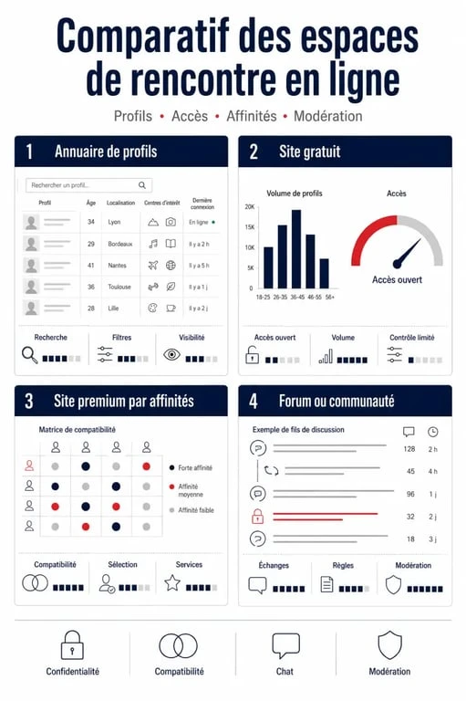 Infographie sur couple rencontre : les 4 types de plateformes et leurs usages