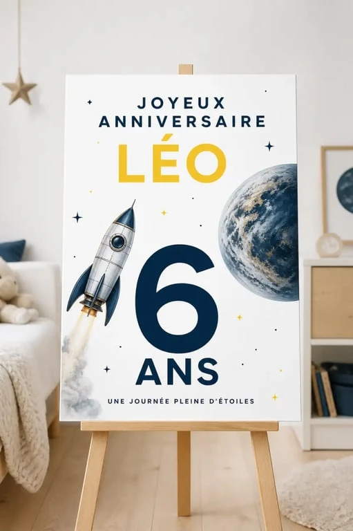 Affiche anniversaire pour enfant avec prénom, âge et thème joyeux
