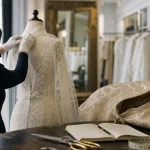 Robe de mariée sur Nantes en boutique, mannequin en dentelle et voile